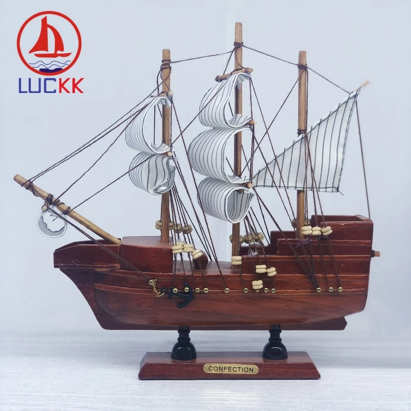 LUCKK 24 см морская ручная работа Ретро Красная деревянная фигурка парусная лодка
