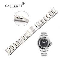 carlywet 20 21mm solid curved end stainless steel screw links wrist watch band bracelet glide flip lock clasp for oyster deepsea