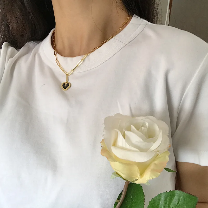 

925 Sterling Silver Natural Black Agate Heart Pendant 18k Gold Necklace Star Minimalist Necklace for Women Birthday Jewelry Set