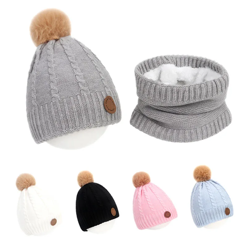 

Brand New Newborn Baby Kids Girls Boys Winter Warm Knit Hat scarf Furry Balls Solid Warm Cute Beanie Cap Gifts