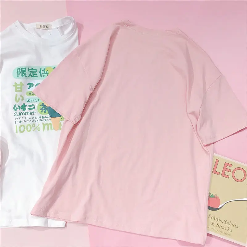 

Harajuku Kawaii Short Sleeve T-shirt Women Summer Tops 2021 Cartoon Graphic Tees Shirt Schoolgirl Young Style T Shirt Clothes