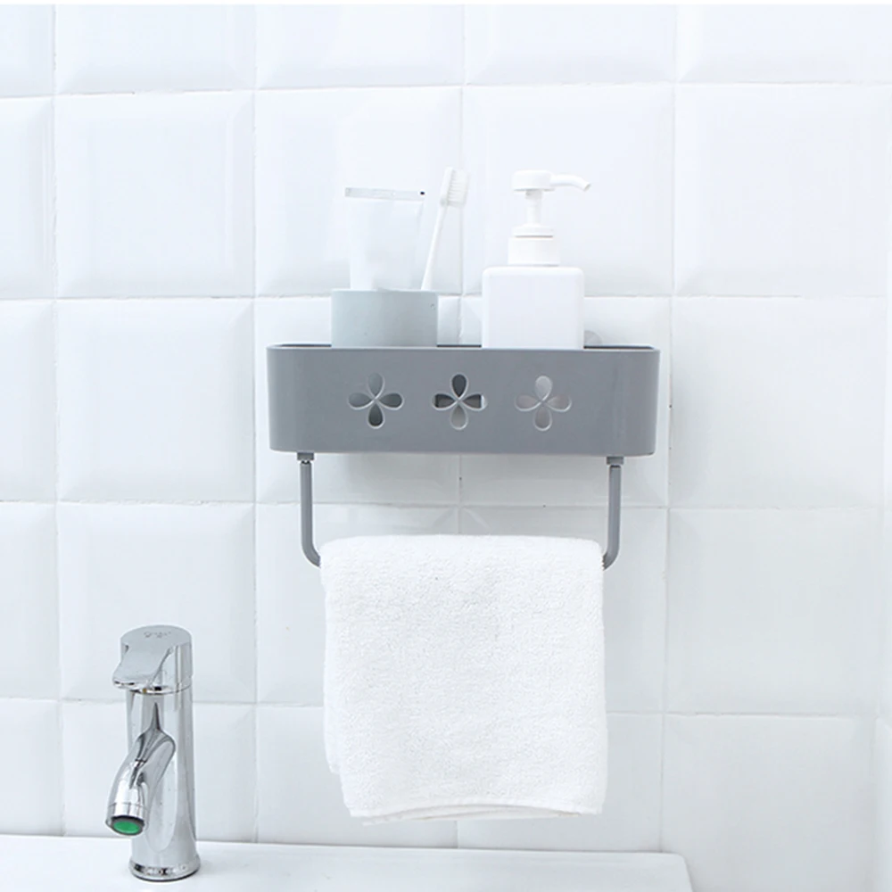 Настенный стеллаж для хранения ванной комнаты с держателем полотенец органайзер