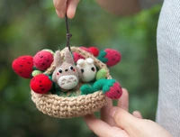 strawberry briquettes cartoon animal set wool needlepoint kit wool felt needle felting pendant craft needlecraft diy handmade