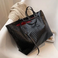 designer weave pu leather shoulder bags for women 2021 high capacity big handbags travel luxury large shopper shopping purses