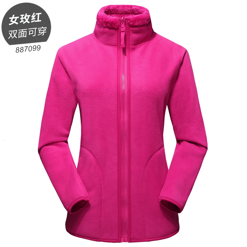 887099 rose red Winter Large Size Plus Velvet Reversible Jacket Men Women Outdoor Trekking Hiking Climbing Coat Sports Thermal Fleece Clothes - Цвет: 887099 rose red