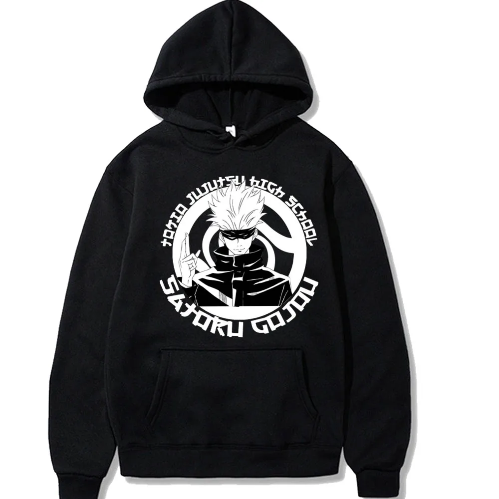 

Anime Print Cartoon Style Hoodies Unisex Loose Long Sleeve Hoodies Satoru Gojo Top