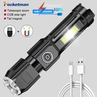 portable cob led flashlight usb rechargeable flashlight waterproof 4 modes torch lanterna cob work light with built in battery