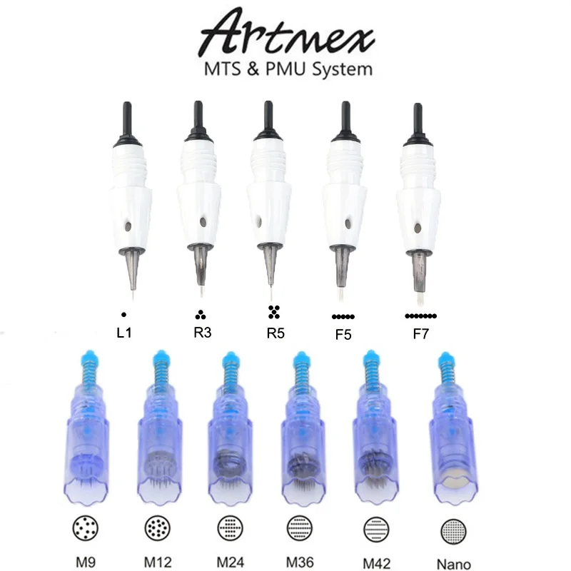 Aguja Artmex para Microblading, sistema de terapia de PMU y MTS para máquina Artmex, 9/12/24/36/42, nano microagujas para tatuaje, 10/50/100 piezas