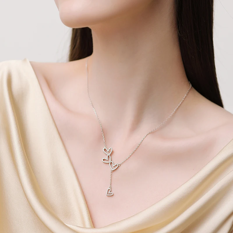 

925 Sterling Silver Tassel Heart Necklace Zircon Pendant Senior Clavicle Chain 2021 New Women Accessories Jewelry