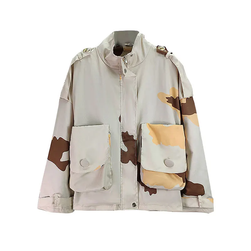 NoEnName_Null пальто камуфляж карман РЕТРО куртка женская осень весна длинный дизайн