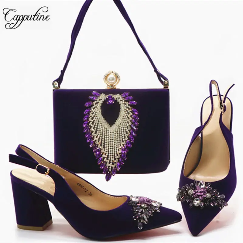 

African Hot Sale High Heels Crystal Shoes And Bag Set Summer High Quality Sandals Women Shoes And Handbag Set For Party