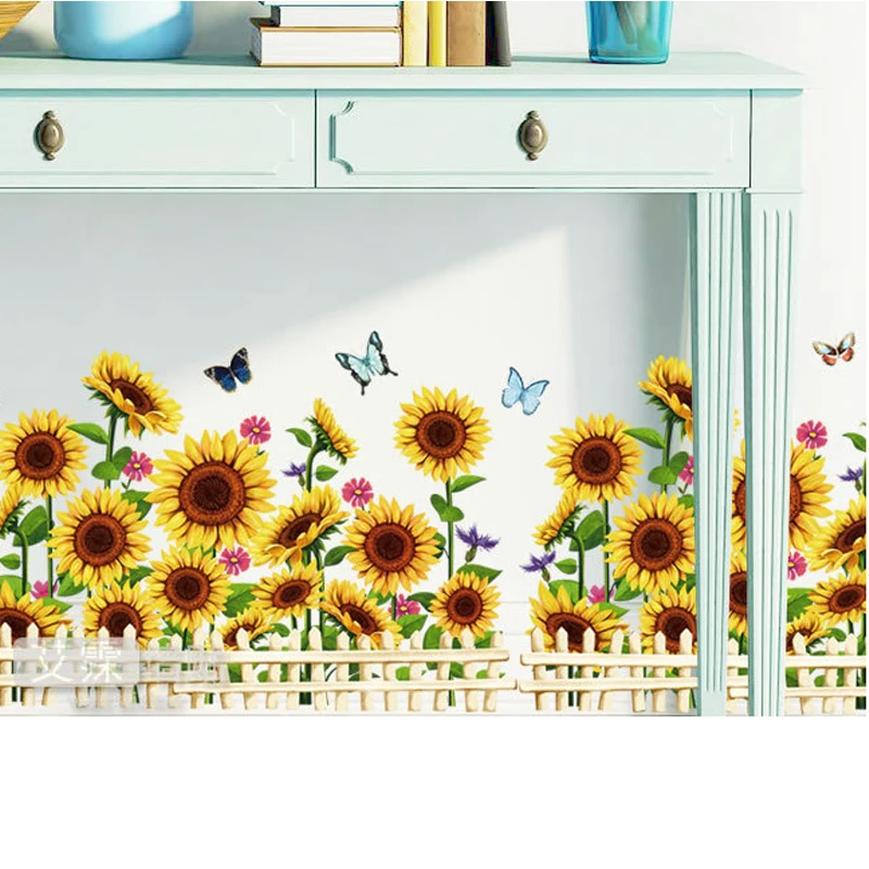 

Sunflower Fence Wall Stickers Butterflies Living Room Bedroom Decoration Wall Decals Art Mural Self-adhesive Vinyl Wallpaper
