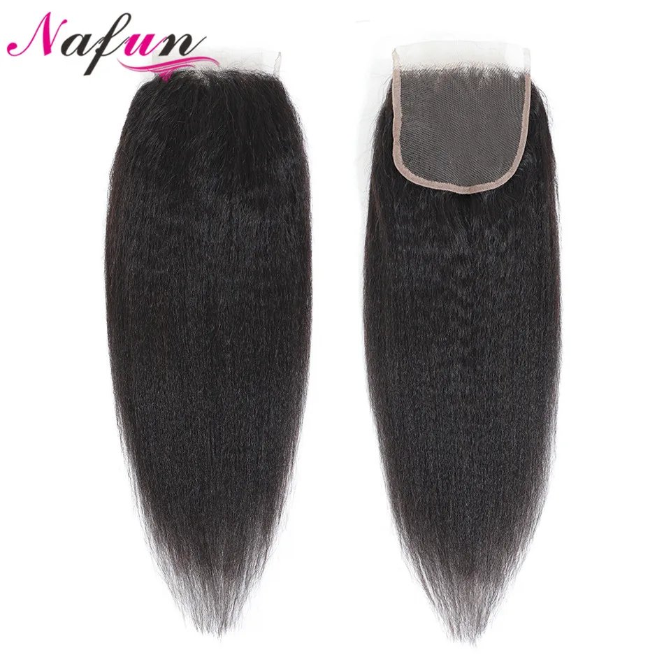 NAFUN Волосы Кудрявые прямые кружева закрытие бразильские человеческие волосы
