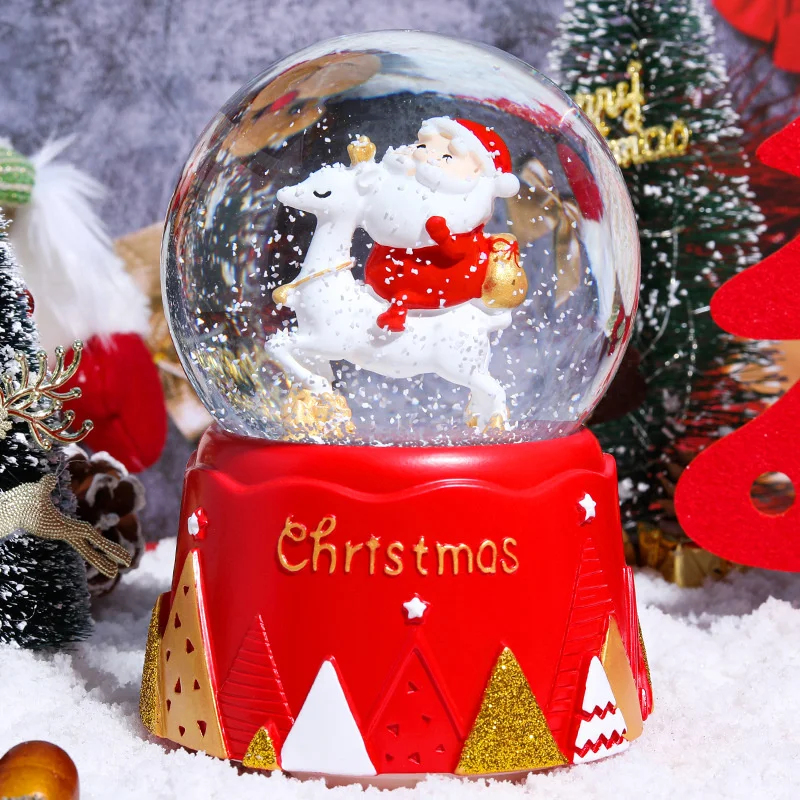 Santa Claus Crystal Ball Music Box Decoration Automatically Rotating Snow Children Kids Friends Gifts Christmas | Дом и сад
