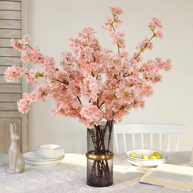 3Pc 100cm Simulation Cherry Blossom Flower Branch for Outdoor Garden Wedding Wall Decor Silk Flower Sakura Fake Cherry Tree Deco