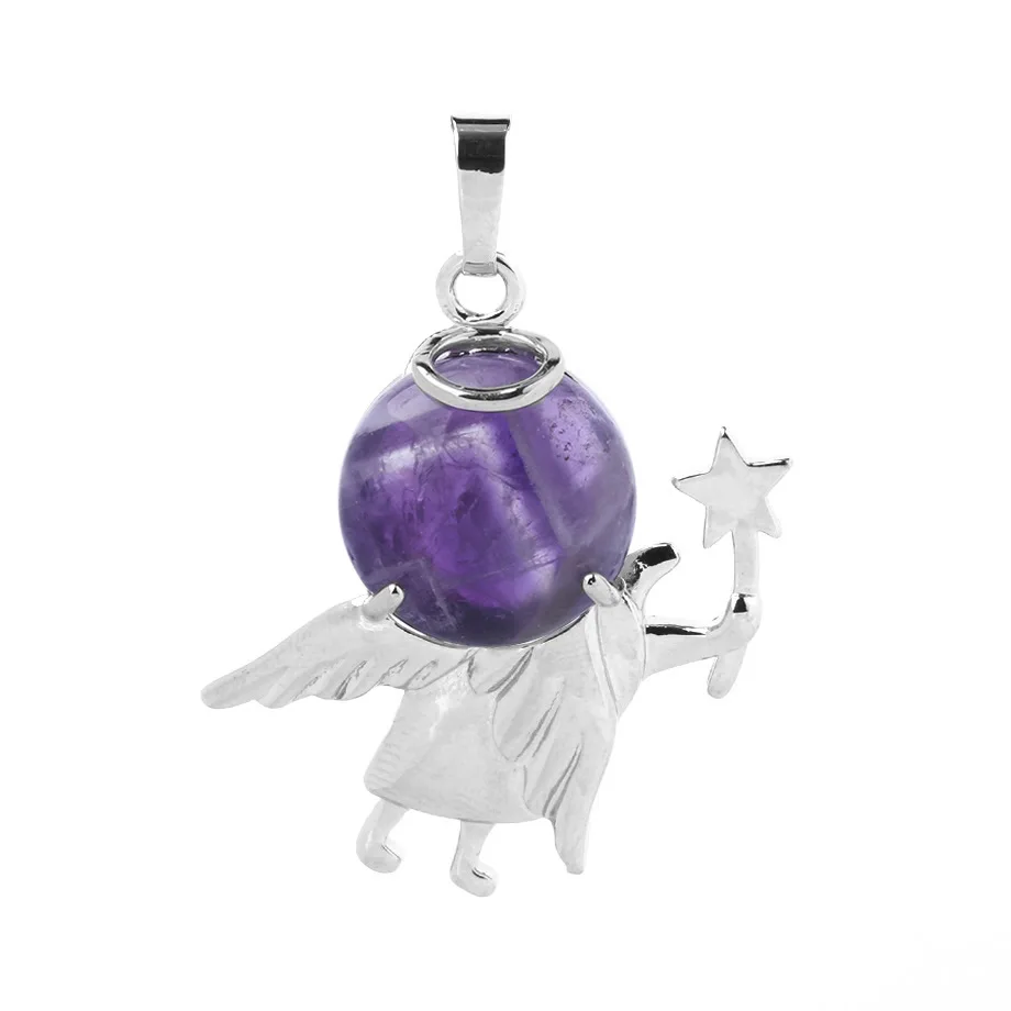 Подвеска в виде ангела из натурального камня круглые плоские кварцевые бусины