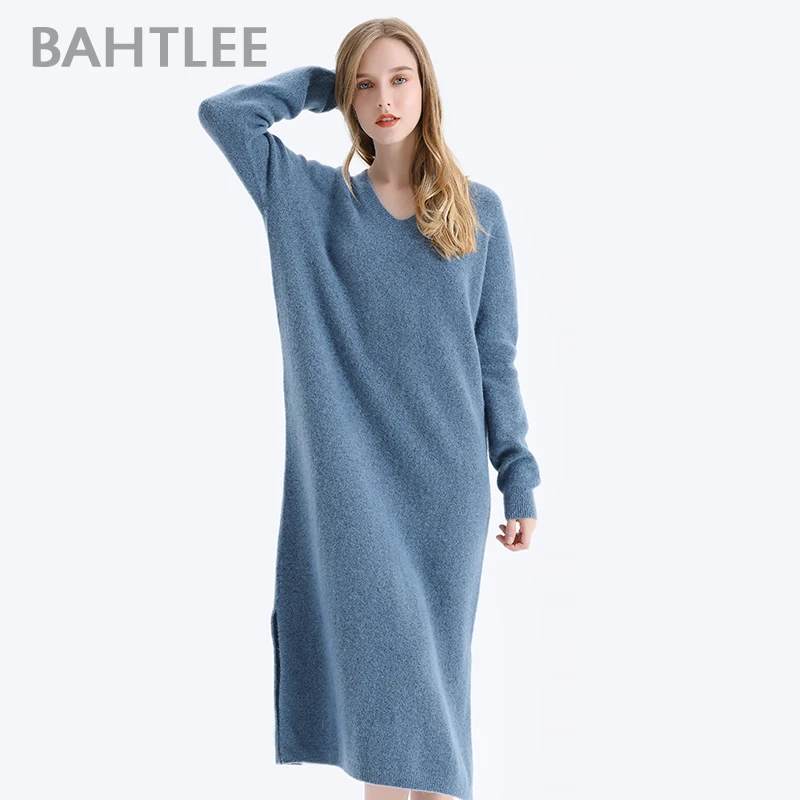 Женский бархатный пуловер BAHTLEE свитер из шерсти с v-образным вырезом и длинными