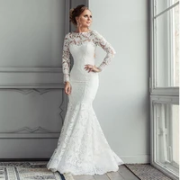 lace mermaid wedding dresses for bride o neck backless floor length long sleeve bridal gowns plus size vestido de noiva