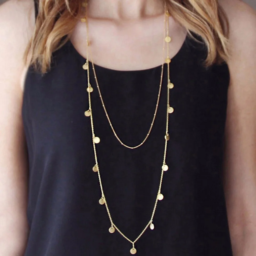 

2019 new accessories female long necklace bohemian style personality sequins round bead chain multi-layer necklace