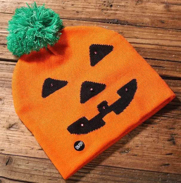 Хэллоуин Светодиодный светящийся головной убор вязаные шапочки Теплая Шапка