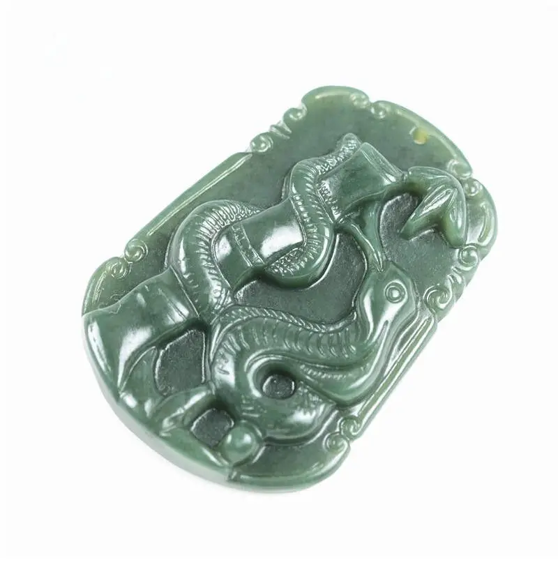 

LETSFUN Fine Jewelry Hand Carved Natural Green Jade Snake Jade Gift Charm Pendant Necklace Free Shipping