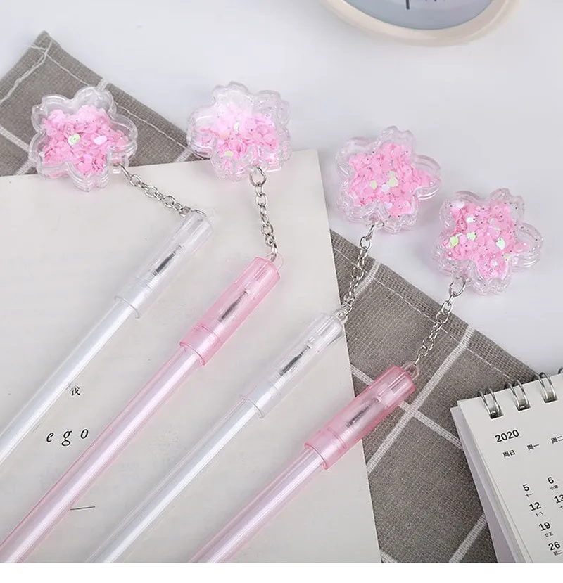 20 PCs Cherry Blossom Pendant Gel Pen Creative Girl's Heart Quicksand Sequin Ball Pen Cute Fairy Student Signature Wholesale