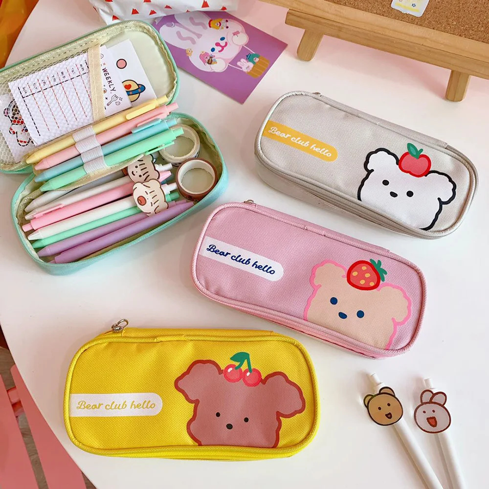 

Large Capacity Zipper Pen Bag Simple Girl Heart Love Cartoon Primary School Stationery Bag Multi-function Waterproof Pencil Case