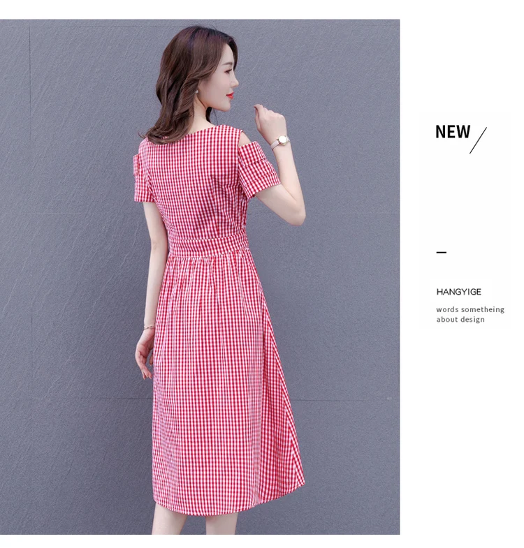 

Chiffon Loose Women's Dress New Fashion Casual Short Sleeve Dresses Lattice Belt O-neck Mid-length Summer Houthion