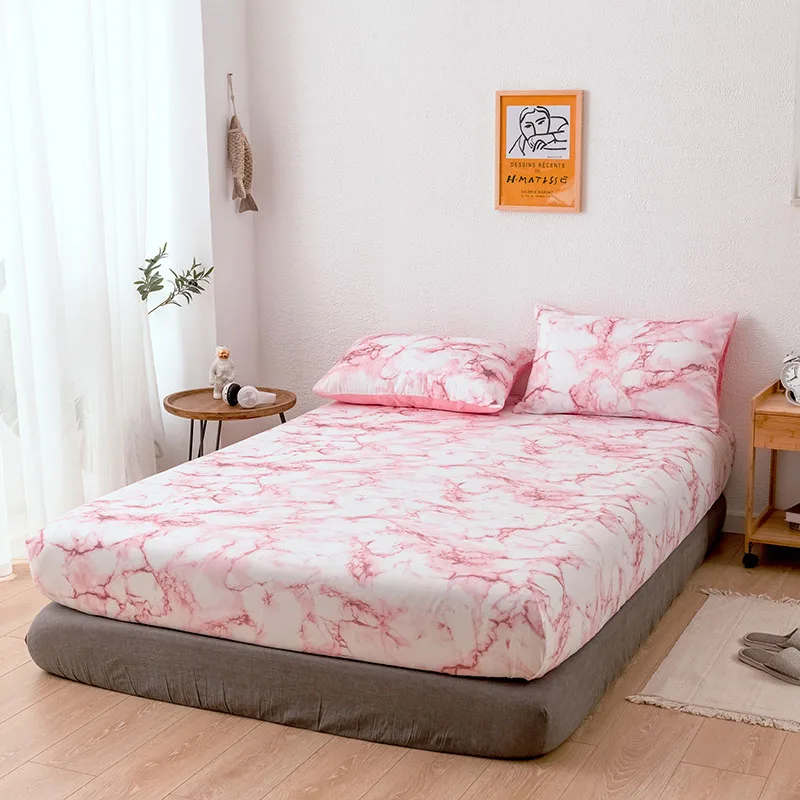 Pink Классическое черно-белое Мраморное покрывало с узором, простыня для кровати, эластичный домашний текстиль, Твин/Полный/Квин/Кинг, покрывало для кровати - Цвет: Pink