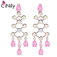 cinily created white fire opal pink zircon silver plated wholesale new style for women jewelry gift stud earrings 2 18 oh3927