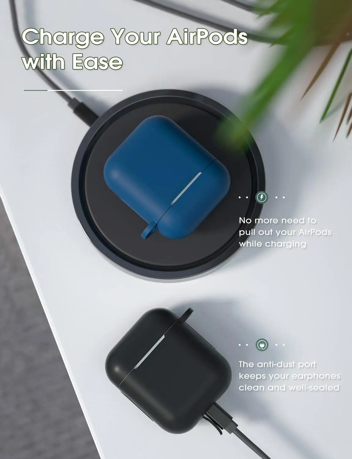 2 упаковки Mpow BH424 силиконовый защитный чехол для переноски Airpods 1/2 с карабином и