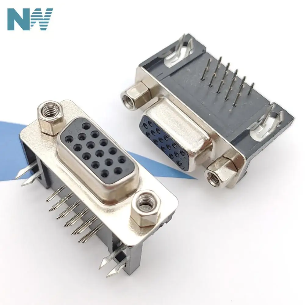 

5Pcs/Lot Hdr15 Black Three Platoon Body Vga 15 Pin Female Vga Curved Hole Three Row Bend Hole Copper Needle