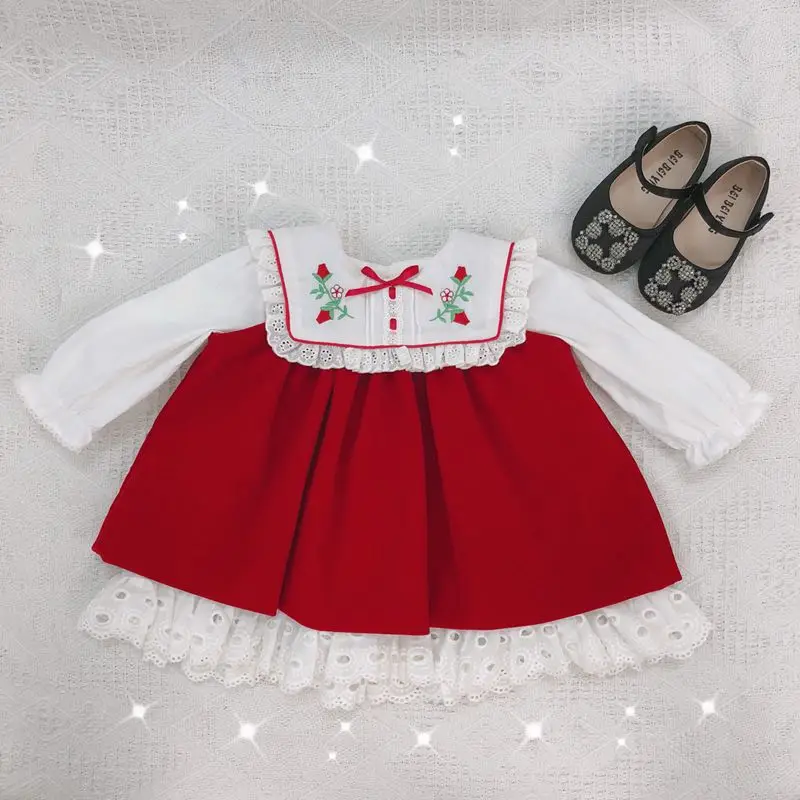 Осенне-зимнее бархатное От 0 до 5 лет из 2 предметов винтажное красное платье-майка