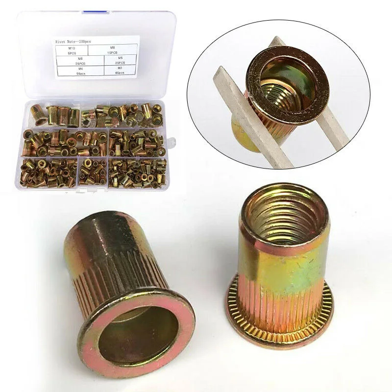 

200pcs/KIT Rivet Nut Assortment Zinc Steel Nutsert Threaded M3/M4/M5/M6/M8/M10