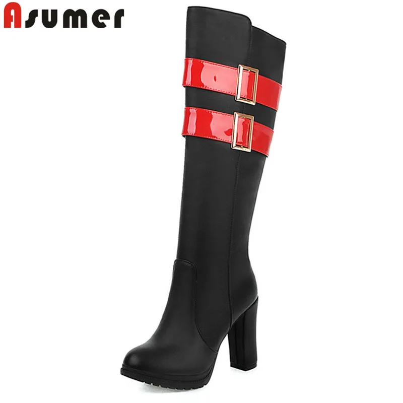 

ASUMER/Большие размеры 34-43; Модные сапоги до колена; Женские сапоги с круглым носком на молнии; Сезон осень-зима; Разноцветные женские сапоги дл...