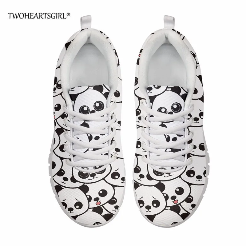 

Twoheartsgirl Woman Shoes Funny Panda Print Sneakers Breathable Female Ladies Flats Cute Mesh Shoes White Nursing Shoes zapatos