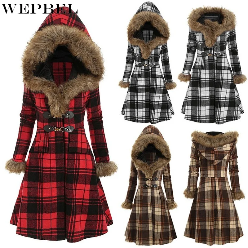 

Женская винтажная длинная куртка WEPBEL в полоску, с длинным рукавом и капюшоном из искусственного меха