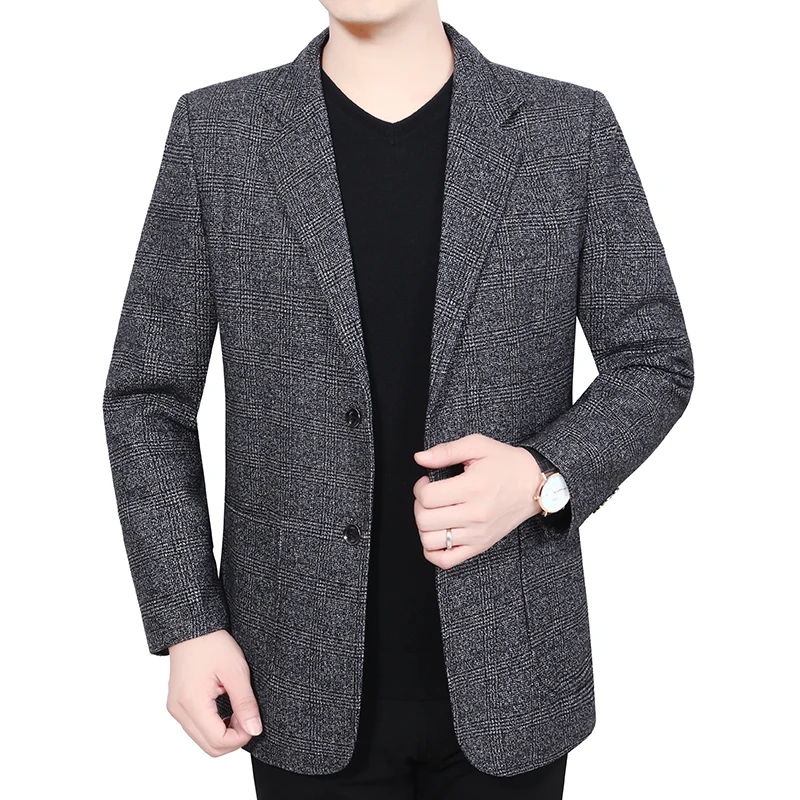 Весенне осенний мужской элегантный Блейзер темно серый пиджак с отложным