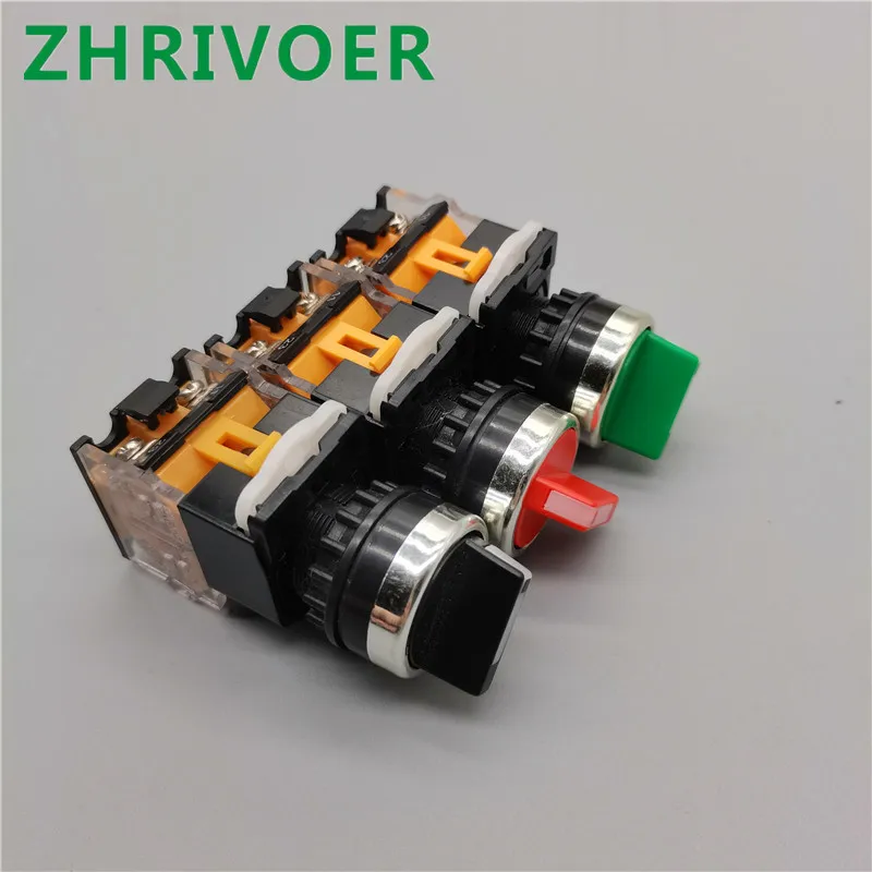 

22mm Selector Knob Rotary Switch Latching Momentary 2NO 1NO1NC 2 3 Position DPST 10A 400V Power Switch ON/OFF Red Green Black