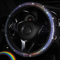 3738mm universal car steering wheel cover pu leather rhinestones crystal steering wheel case auto interior decor car styling