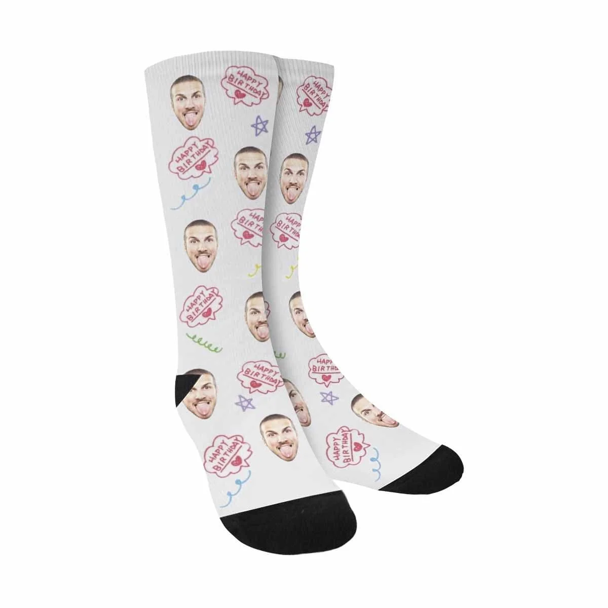 

Custom Face Happy Birthday White Sublimated Crew Socks