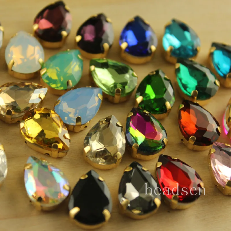 20 шт. 10x14 мм Блестящие кристаллы в форме слезы пришивные камни с золотыми медными