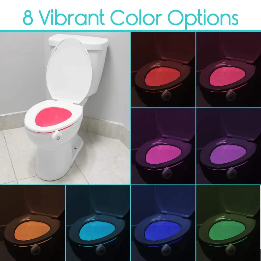 Светодиодный ночсветильник для унитаза с датчиком движения 8 цветов Сменные