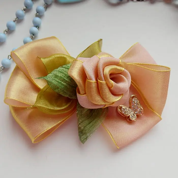 Оранжевый бабочка Роза ручной работы yarnl лук заколка для волос Классический