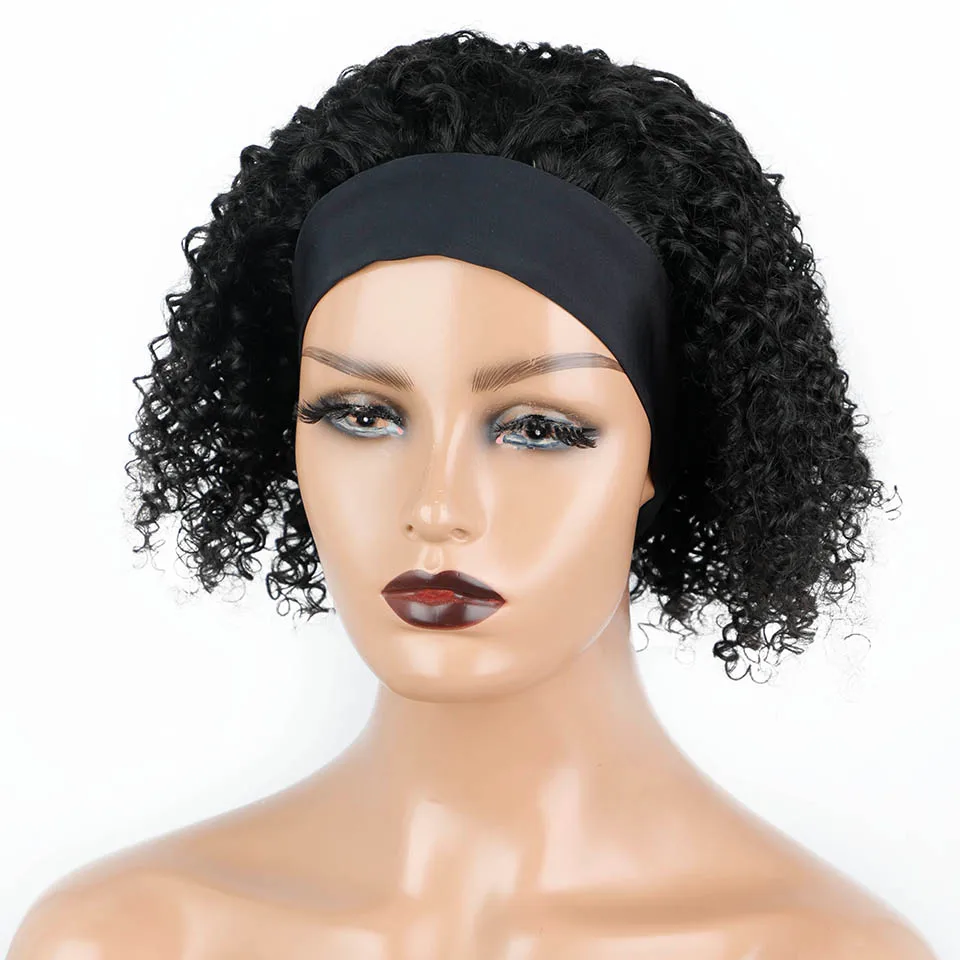 Кудрявые парик с головной повязкой человеческие волосы s бесклеевые короткий