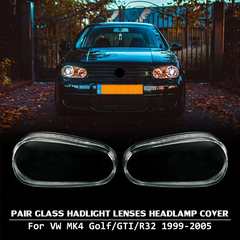 

For MK4 GOLF R32 1999-2005 Car Replacement Glass Headlight Lens Cover LH+RH Pair