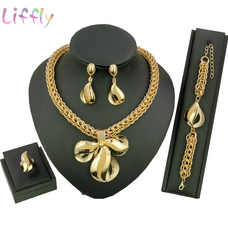 Модные Ювелирные наборы Liffly из Дубая для женщин свадебный подарок золотой
