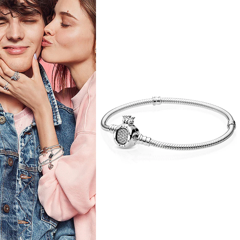 

100% 925 брелок Silver Pan Bracelet Shiny O-crown Button Pan Bracelet Fit European Charm Bracelets Women Jewelry