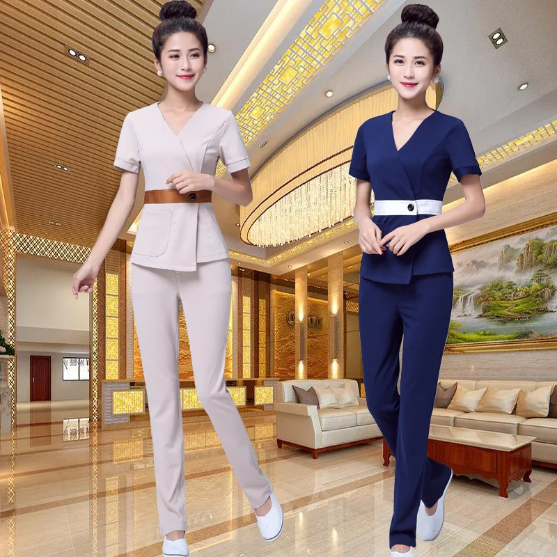 

Beauty salon overalls 2021 short-sleeved overalls beautician temperament self-cultivation SPA club reception set summer