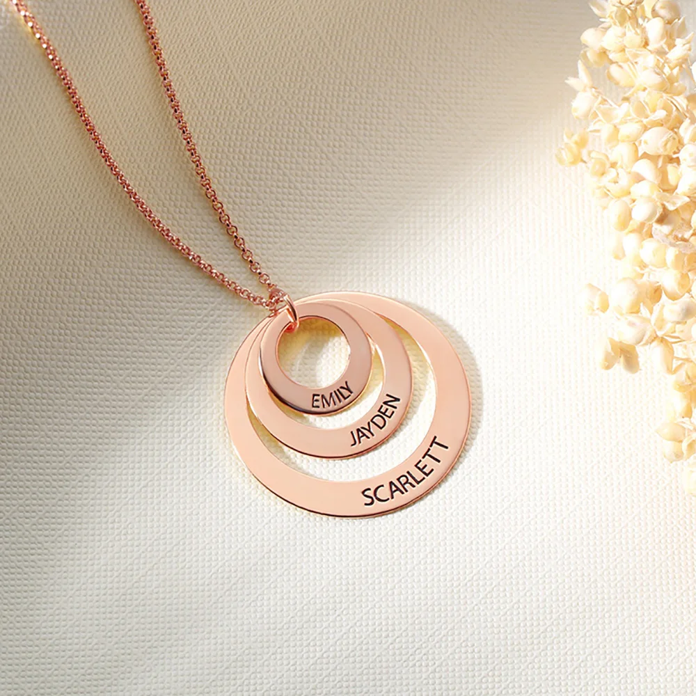 3 circles rose gold Sweey Прямая поставка на заказ с гравировкой семьи сложенный круг ожерелье семейное ожерелье Выгравированный подарок матери для Ebay/Amazon/Etsy - Окраска металла: 3 circles rose gold